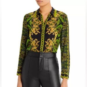 Alice and Olivia Willa Filigree Border Print Silk Blouse XS